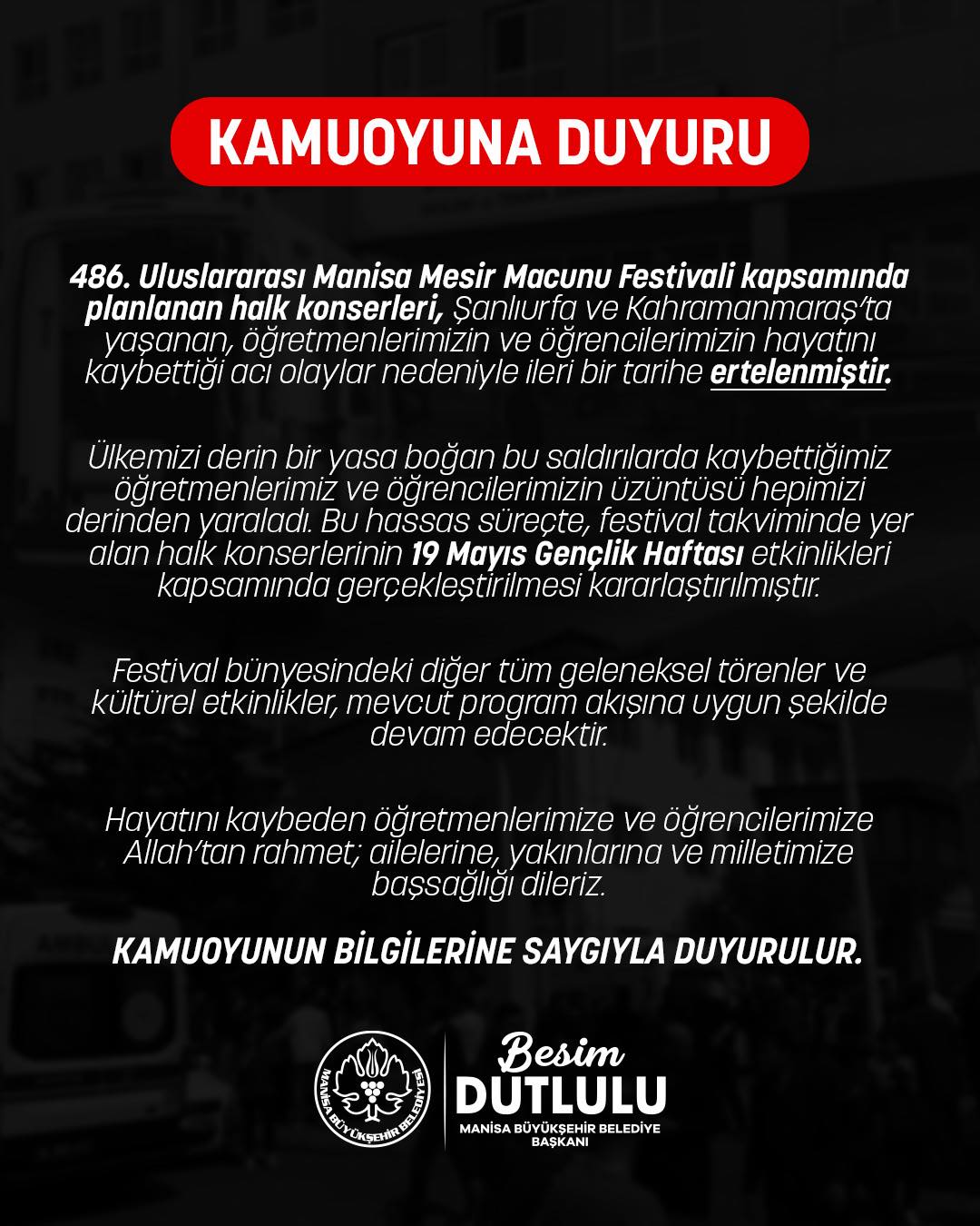 Manisa’da Mesir Festivali konserleri ertelendi